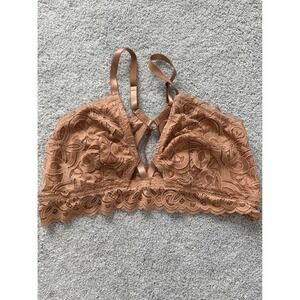 Aerie Real Good Lace Bralette Tan Terracotta Strappy Plunge XXL Not Padded